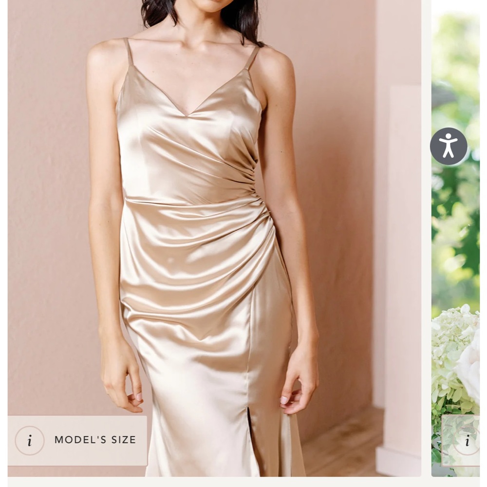 Revelry Rory bridesmaid dress. Color: gold champagne. Never worn. New with tags.
